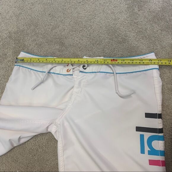 Hurley white multicoloured logo print board shorts swim beach summer Sz 9 - Picture 8 of 11